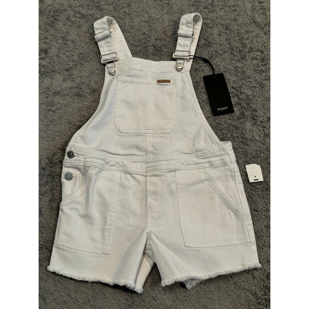 NWT Hudson Cut Off Shortall Overalls Youth 10 White Raw Hem